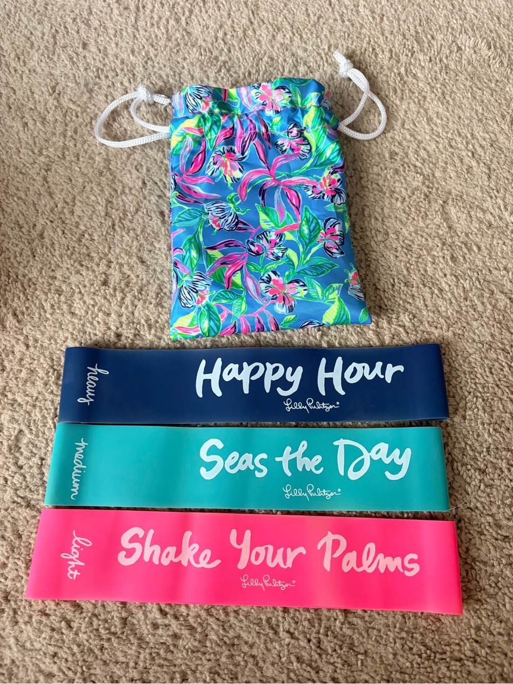 Lilly Pulitzer Resistance bands with Floral Drawstring